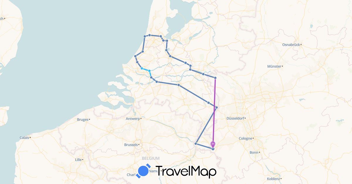 TravelMap itinerary: driving, cycling, train, boat in Germany, Netherlands (Europe)
